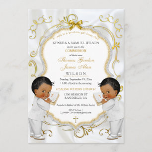 Boy Twins Baptism Christening Communion Ethnic Invitation