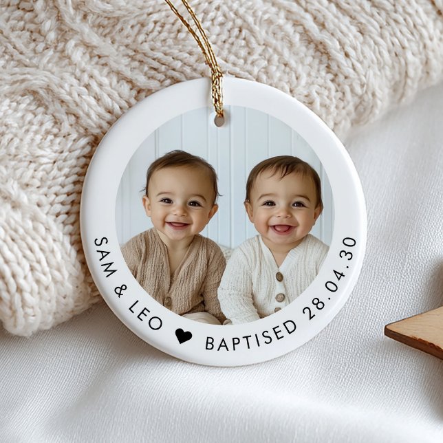 Boy Twins Baptism Photo Keepsake Ceramic Ornament (Zazzle Boy Twins Baptism Photo Keepsake Ceramic Ornament)