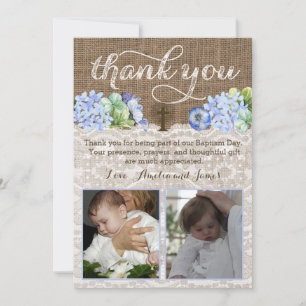 boy twins baptism thank you note with 2 photos card