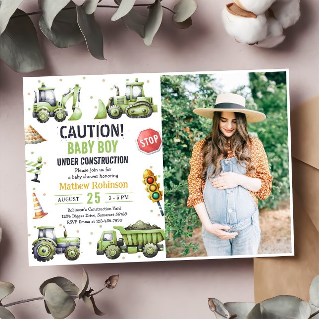 Boy Under Construction Baby Shower Photo Invitation (Creator Uploaded)