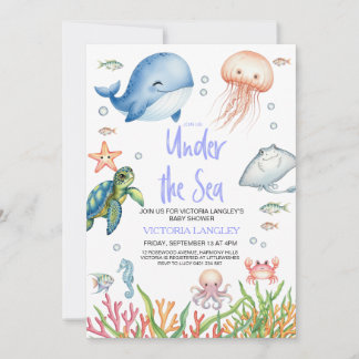 Boy Under The Sea Ocean Animals Baby Shower Invitation