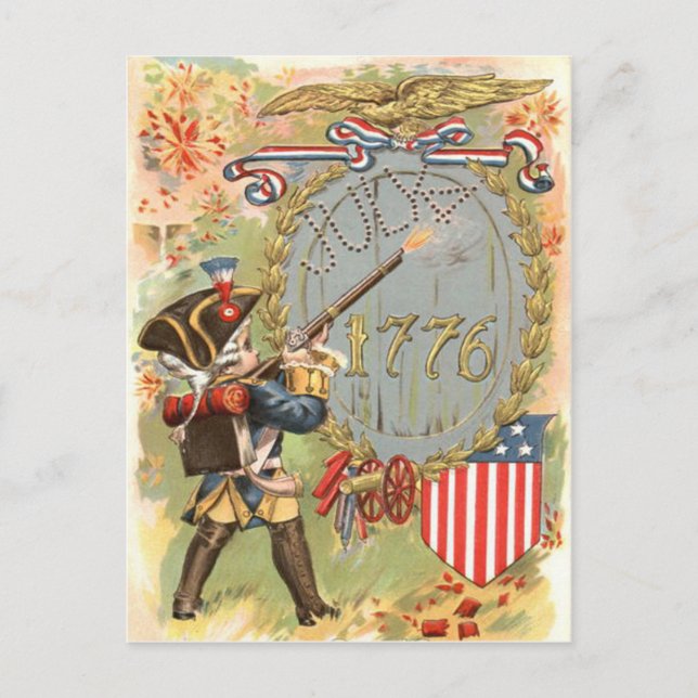 Boy US Flag Fireworks 4th of July Postcard (Front)