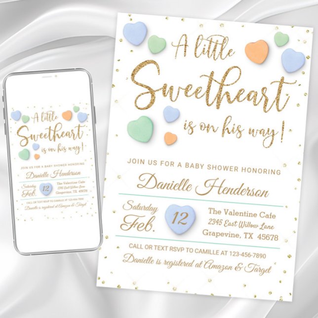 Boy Valentine Heart Baby Shower Invitations (Cute valentine hearts little sweetheart baby shower invitation. Two color options are available.)