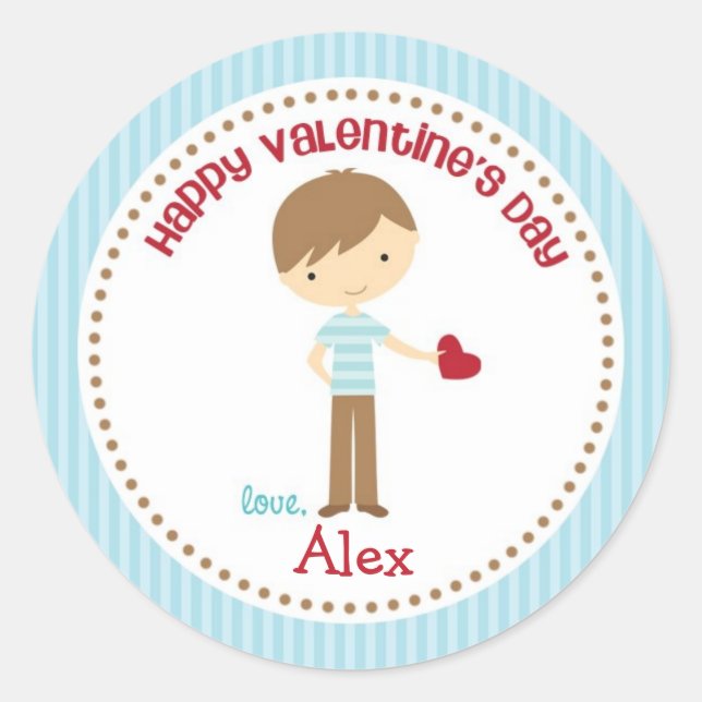 Boy Valentine Stickers (Blue) - Children Kids (Front)