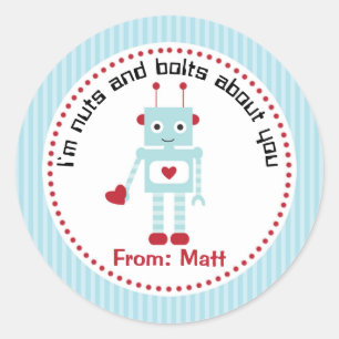 Boy Valentine Stickers (Robot with Hearts)