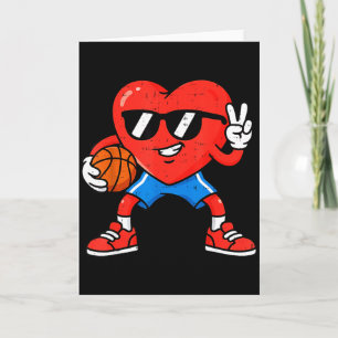 Boy Valentines Day Tee Funny Heart Basketball Wome Card