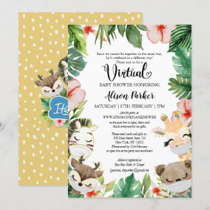 Boy Virtual Baby Shower   Masked Safari Friends Invitation