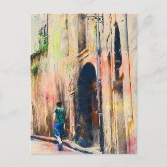 Boy Walking Away French Street Postcard (Front)