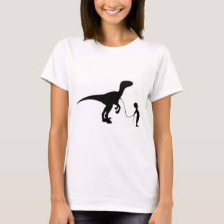Boy Walking His Pet Velocoraptor Dinasour Funny T-Shirt