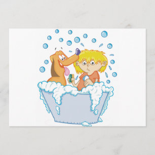 Boy Washing A Dog Invitations
