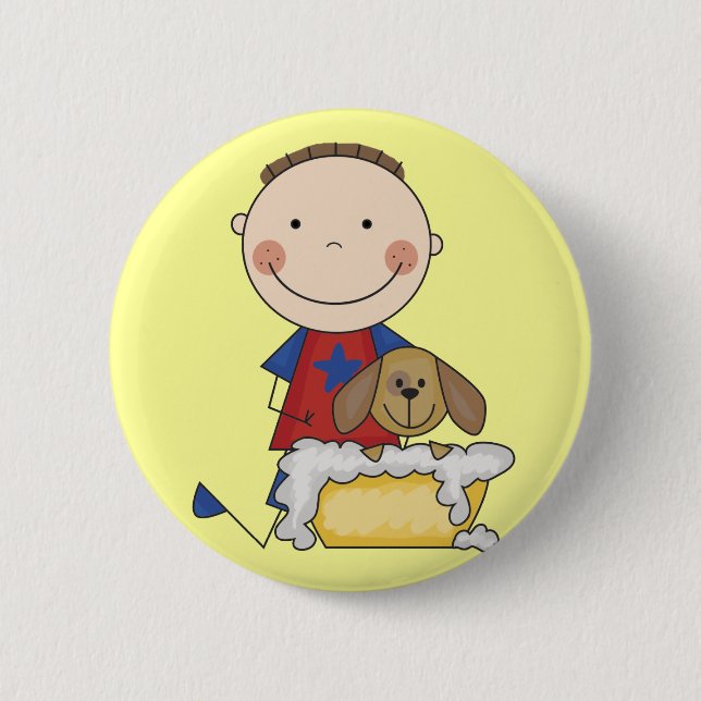 Boy Washing Dog Tshirts and Gifts 2 Inch Round Button (Front)
