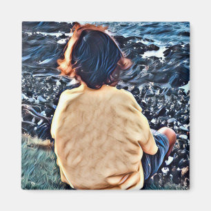 Boy Watching Sunset Magnet