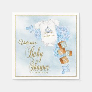 Boy Watercolor Blue Gold Baby Shower Napkins