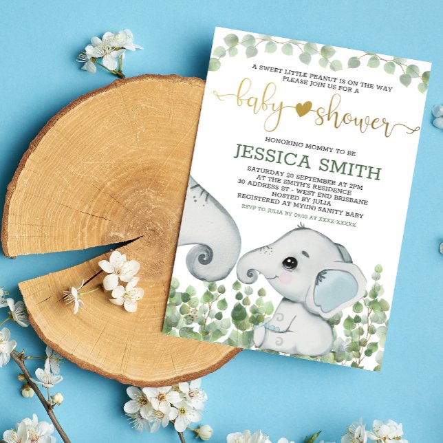Boy Watercolor Elephant Baby shower Invitation (Créateur téléchargé)