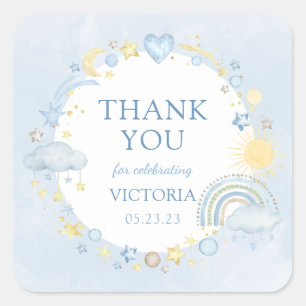 Boy Watercolor Rainbow Baby Shower Square Sticker