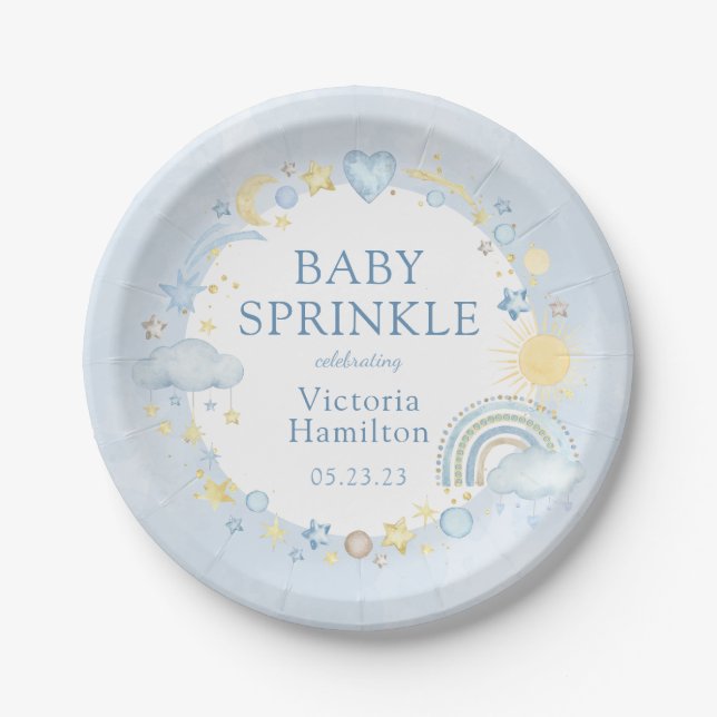 Boy Watercolor Rainbow Baby Sprinkle Paper Plate (Front)