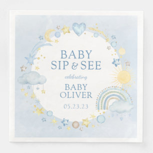 Boy Watercolor Rainbow Sip And See Napkin