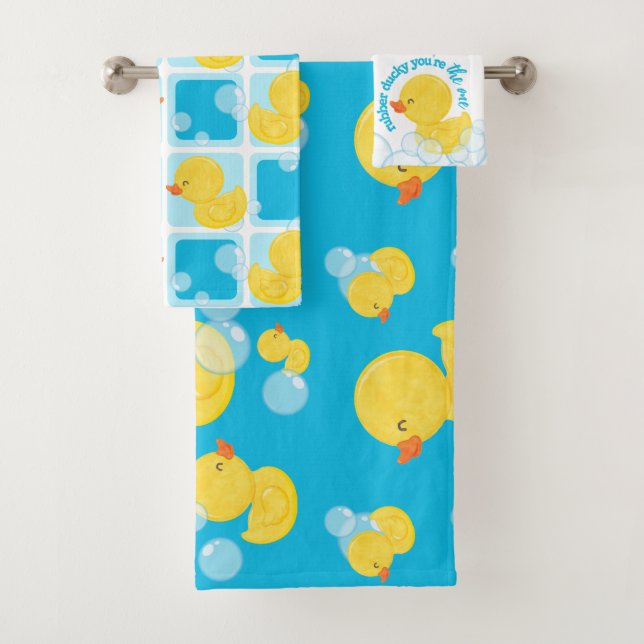 Boy Watercolor Rubber Duck  Bath Towel Set (Insitu)