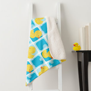 Boy Watercolor Rubber Duck Chequered Large Sherpa Blanket