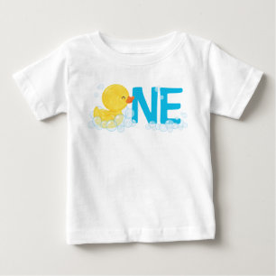 Boy Watercolor Rubber Duck ONE + Name on Back Baby T-Shirt