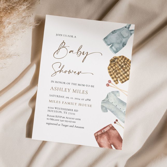 Boy Watercolor Vêtements Baby shower Invitation (Créateur téléchargé)