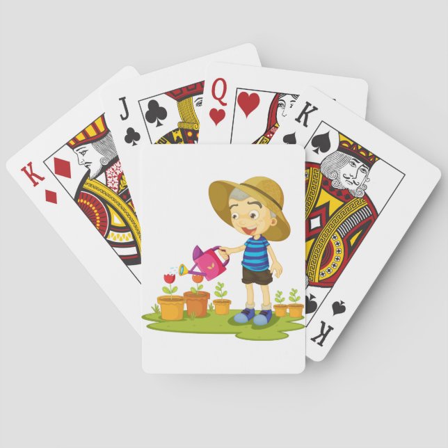 Boy Watering Plants Gardening Playing Cards (Back)