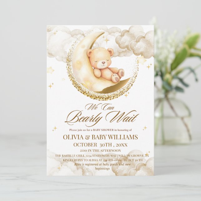 Boy We can Bearly Wait Baby Shower Invitation (Standing Front)