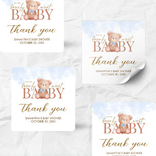 Boy We Can Bearly Wait Baby Shower Square Sticker