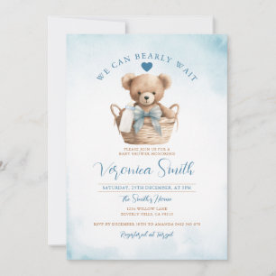 BOY We can bearly wait Blue Bear Baby Shower Invitation