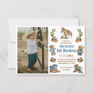 Boy Western Cowboy Photo First Rodeo 1st Birthday Invitation