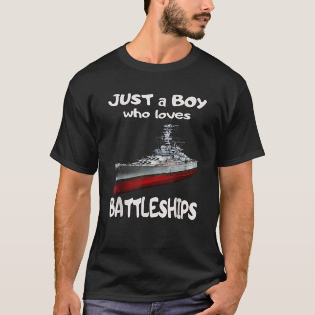 Boy Who Loves American USS Wisconsin BB 64 WW2 Bat T-Shirt (Front)