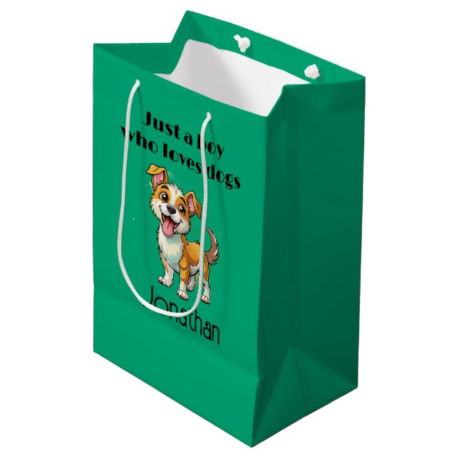 Boy Who Loves Dogs Design Gift Bag (Front Angled)