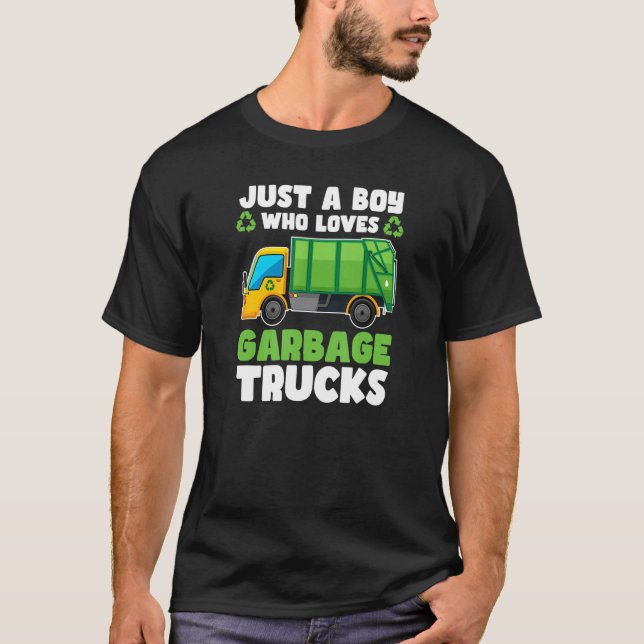 Boy Who Loves Garbage Trucks Recycling Kids Garbag T-Shirt (Front)
