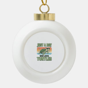 Boy Who Loves Turtles Vintage Engraving Design_1 Ceramic Ball Christmas Ornament