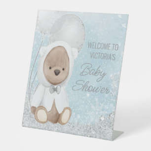 Boy Winter Bear Baby Shower Welcome Table Sign