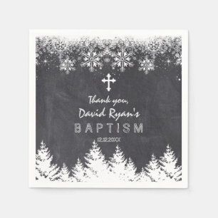 Boy Winter Holiday Snowflakes Chalkboard Baptism Napkin
