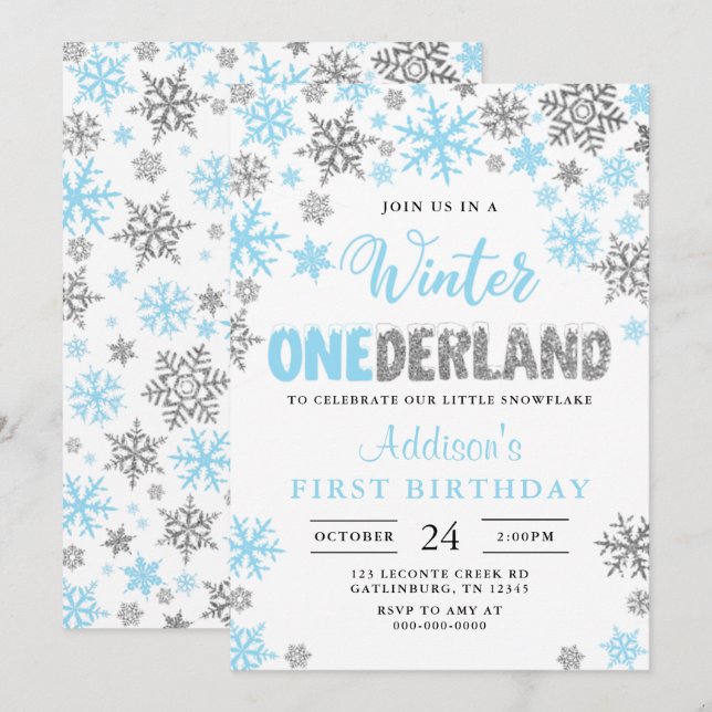 Boy Winter Onederland First Birthday Invitation (Front/Back)