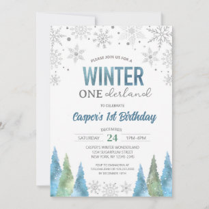 Boy Winter Onederland Snowflakes First Birthday Invitation