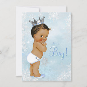 Boy Winter Wonderland Snowflake Ethnic Baby Shower Invitation
