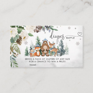 Boy Winter Woodland Baby Shower Diaper Raffle Business Card
