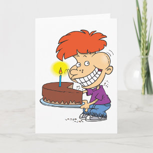 Boy With A Birthday Cake Card