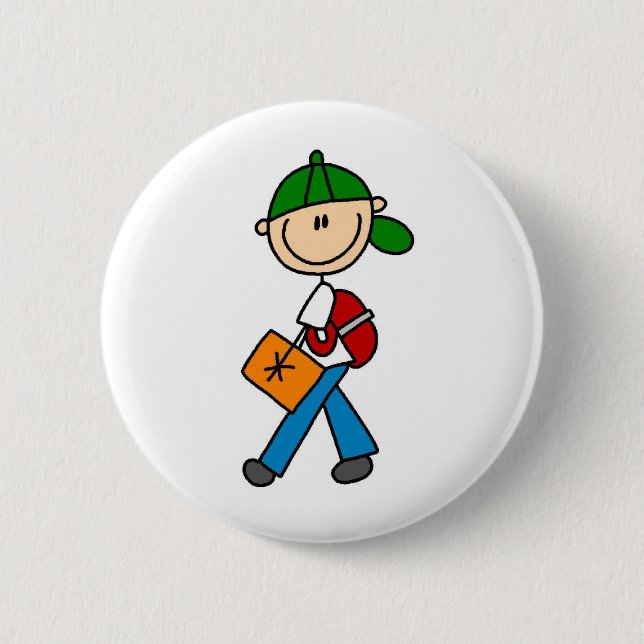 Boy With Backpack 2 Inch Round Button (Front)