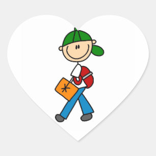 Boy With Backpack Heart Sticker