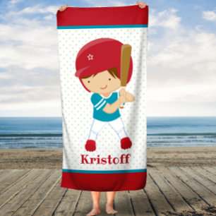 Boy with Baseball Bat Custom Bath Towel for Kids