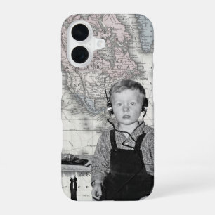 Boy With Crystal Radio Set Map iPhone 16 Case