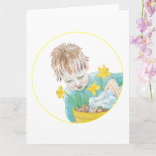 Boy With Daffodils Card