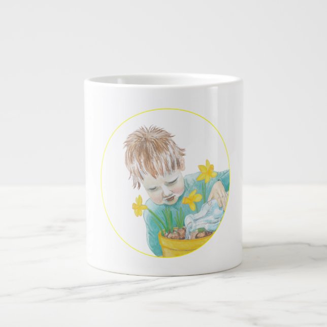 Boy With Daffodils    Large Coffee Mug (Front)