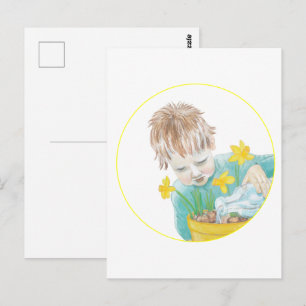 Boy With Daffodils Postcard