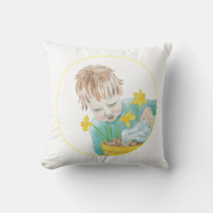 Boy With Daffodils   Throw Pillow