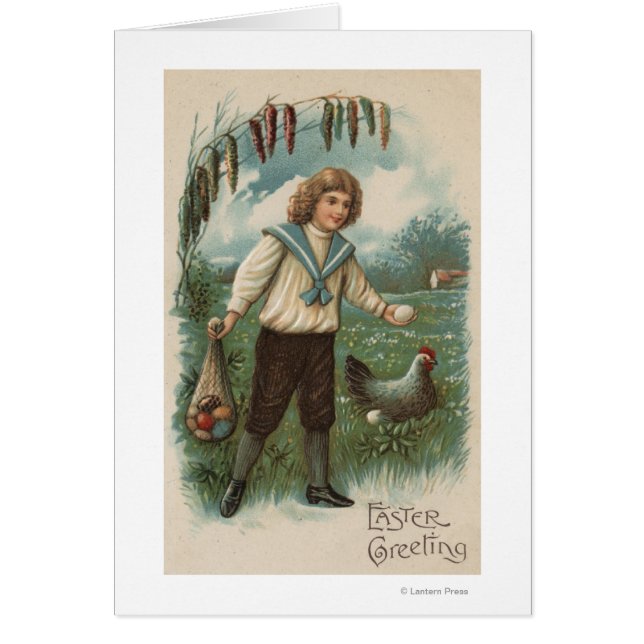 Boy with Easter Egg Basket Holding Egg (Front)